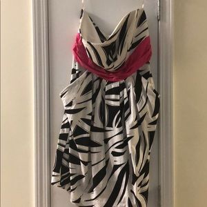 Black/White/Pink  Stripped Strapless Dress